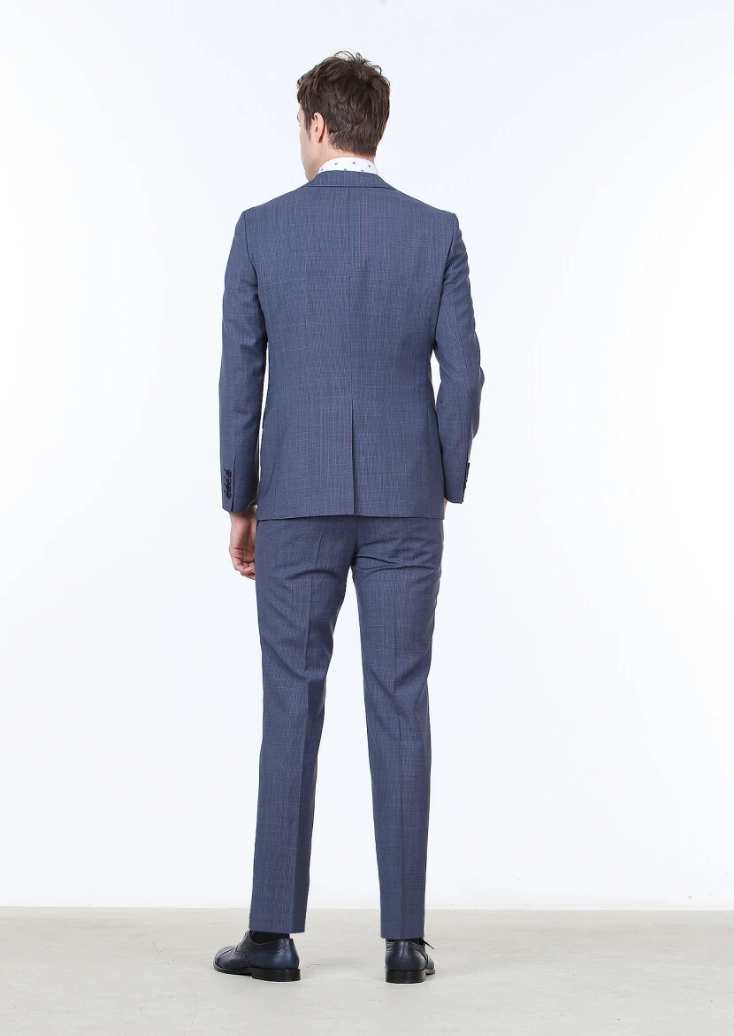 Lacivert Mikro Modern Fit %100 Yün Takım Elbise - 4