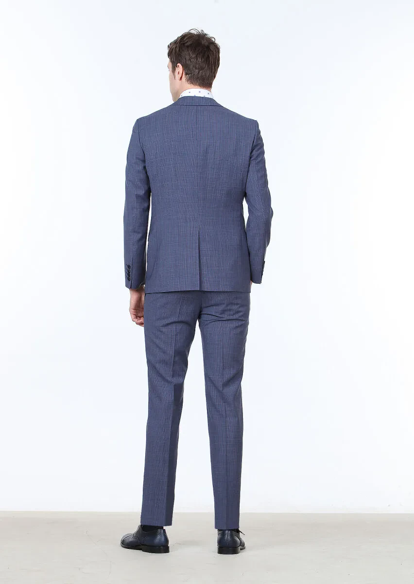 Lacivert Mikro Modern Fit %100 Yün Takım Elbise - 4