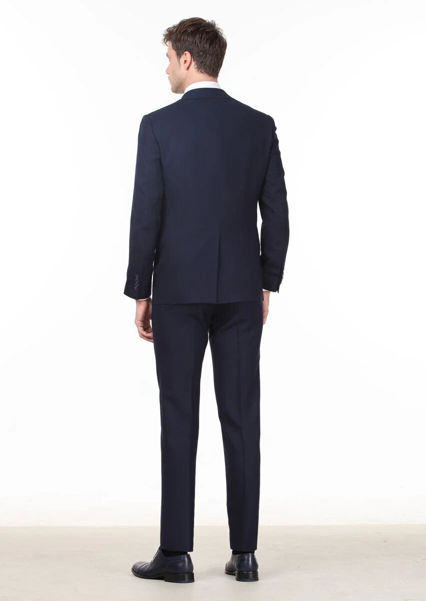 Lacivert Mikro Modern Fit %100 Yün Takım Elbise - 4