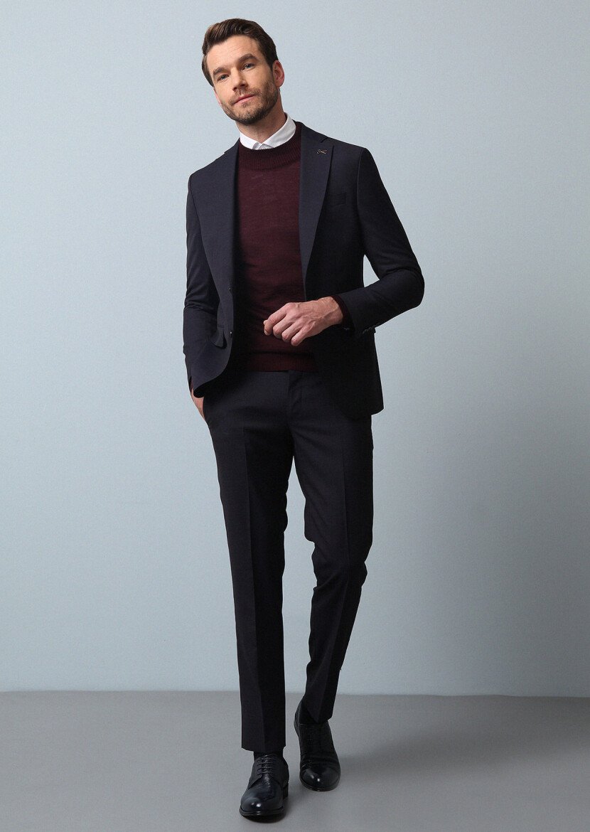 Lacivert Mikro Modern Fit %100 Yün Takım Elbise - 1