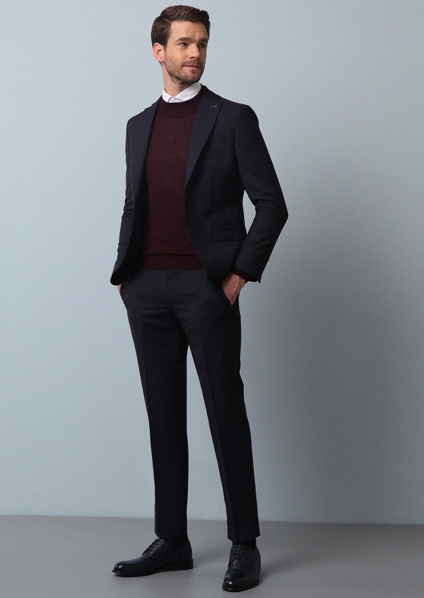 Lacivert Mikro Modern Fit %100 Yün Takım Elbise - 3