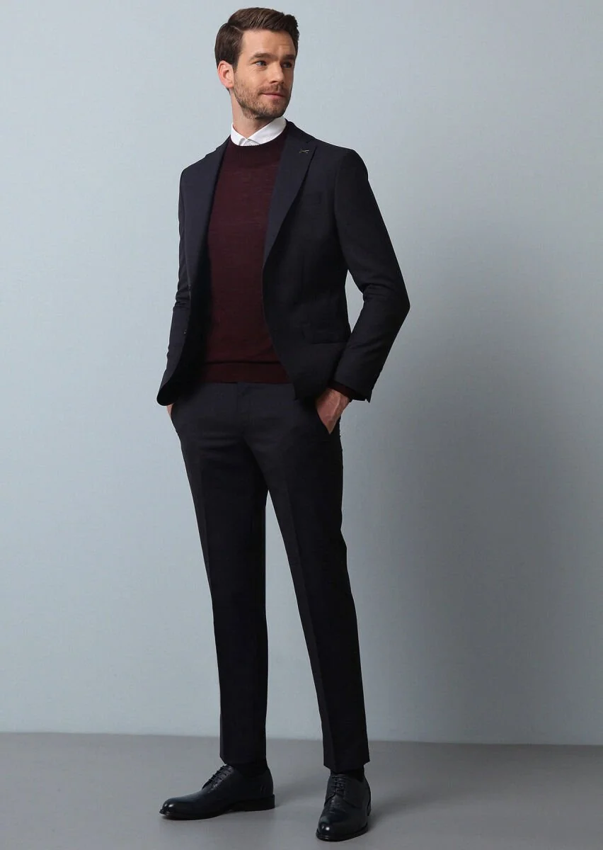 Lacivert Mikro Modern Fit %100 Yün Takım Elbise - 3