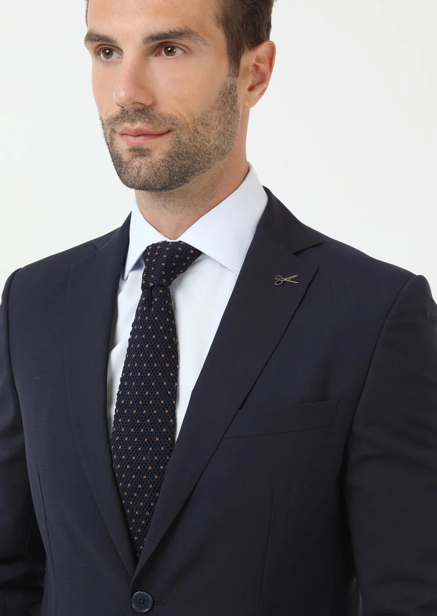 Lacivert Mikro Modern Fit %100 Yün Takım Elbise - 3