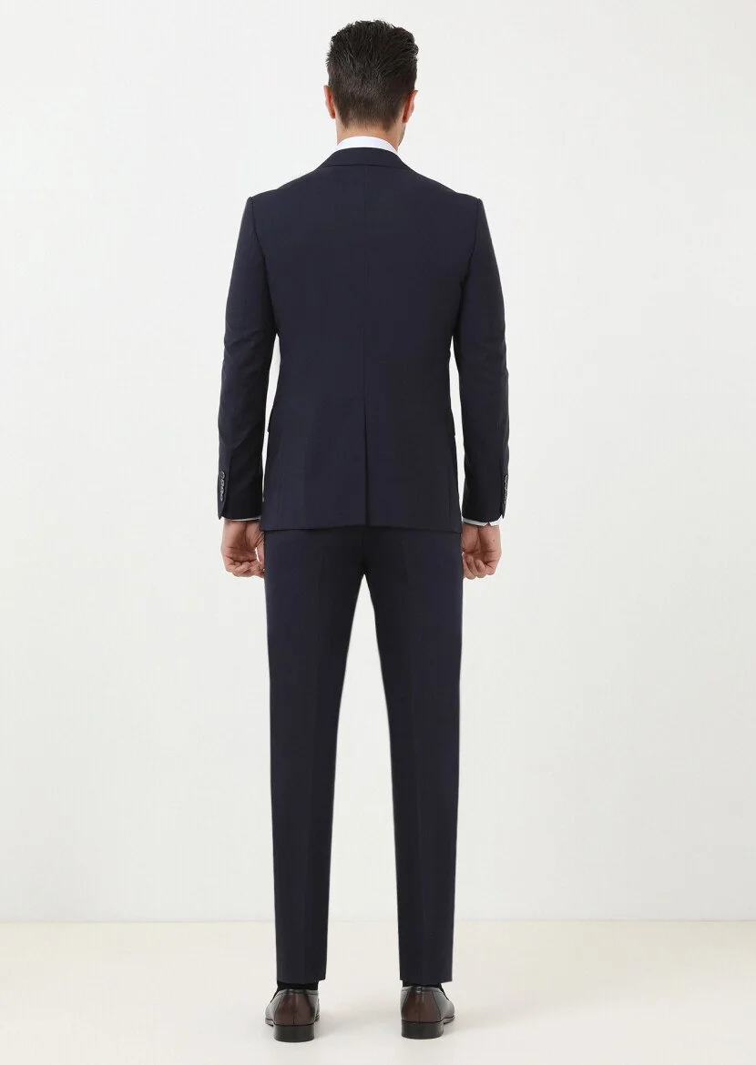 Lacivert Mikro Modern Fit %100 Yün Takım Elbise - 4