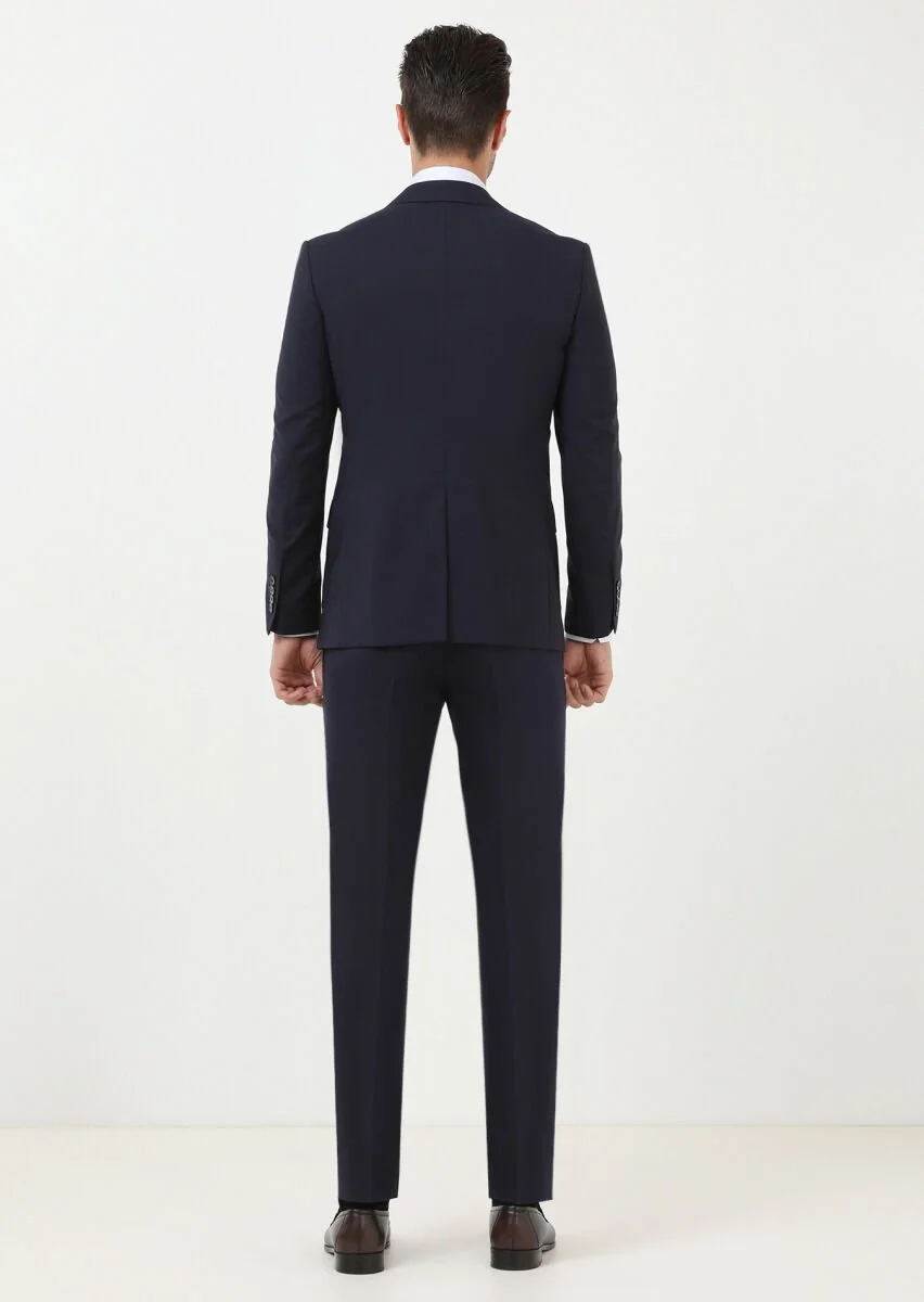 Lacivert Mikro Modern Fit %100 Yün Takım Elbise - 4