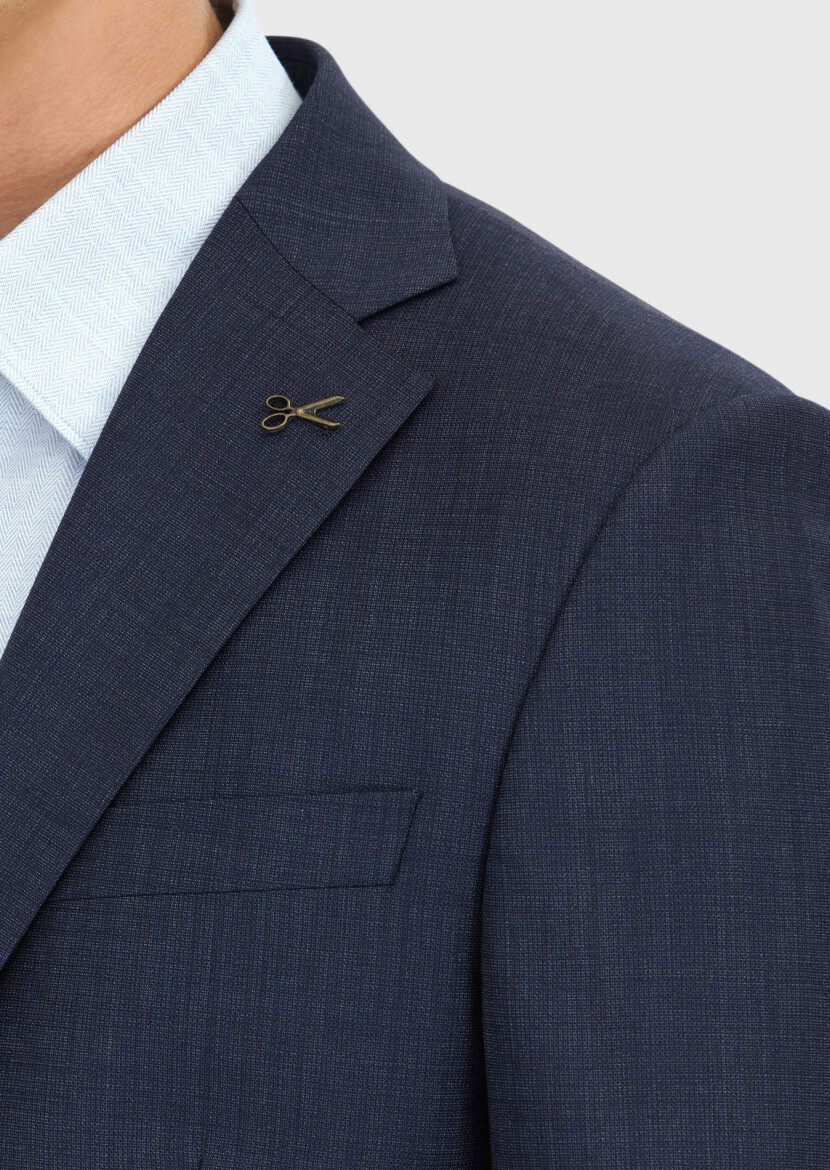 Lacivert Mikro Modern Fit %100 Yün Takım Elbise - 5