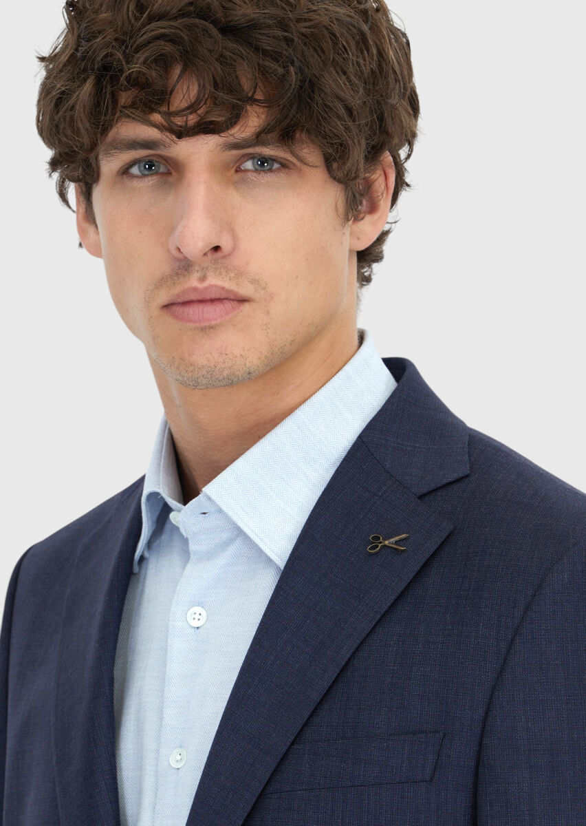 Lacivert Mikro Modern Fit %100 Yün Takım Elbise - 4