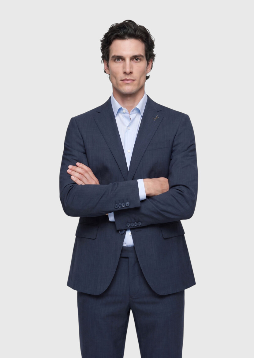 Lacivert Mikro Modern Fit %100 Yün Takım Elbise - RAMSEY