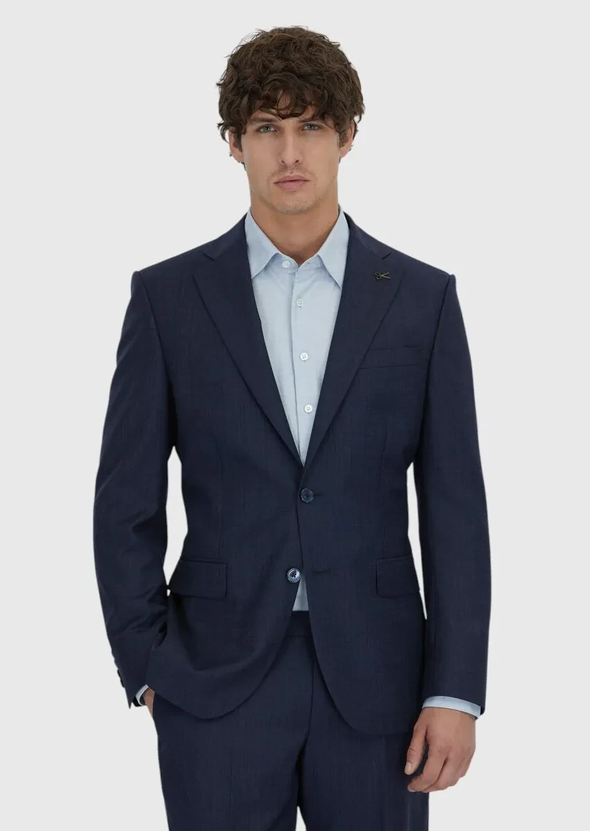 Lacivert Mikro Modern Fit %100 Yün Takım Elbise - 1