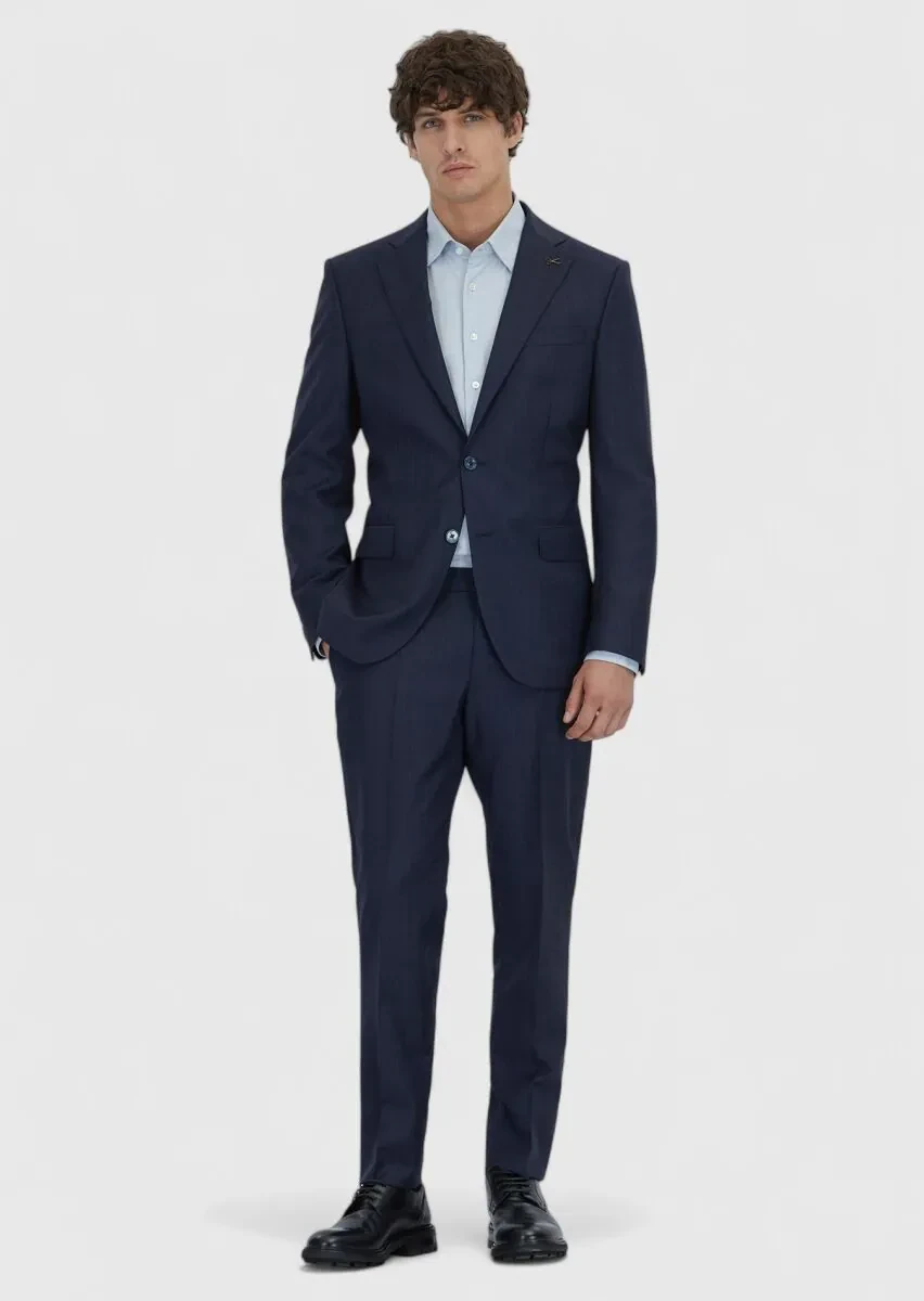 Lacivert Mikro Modern Fit %100 Yün Takım Elbise - 2