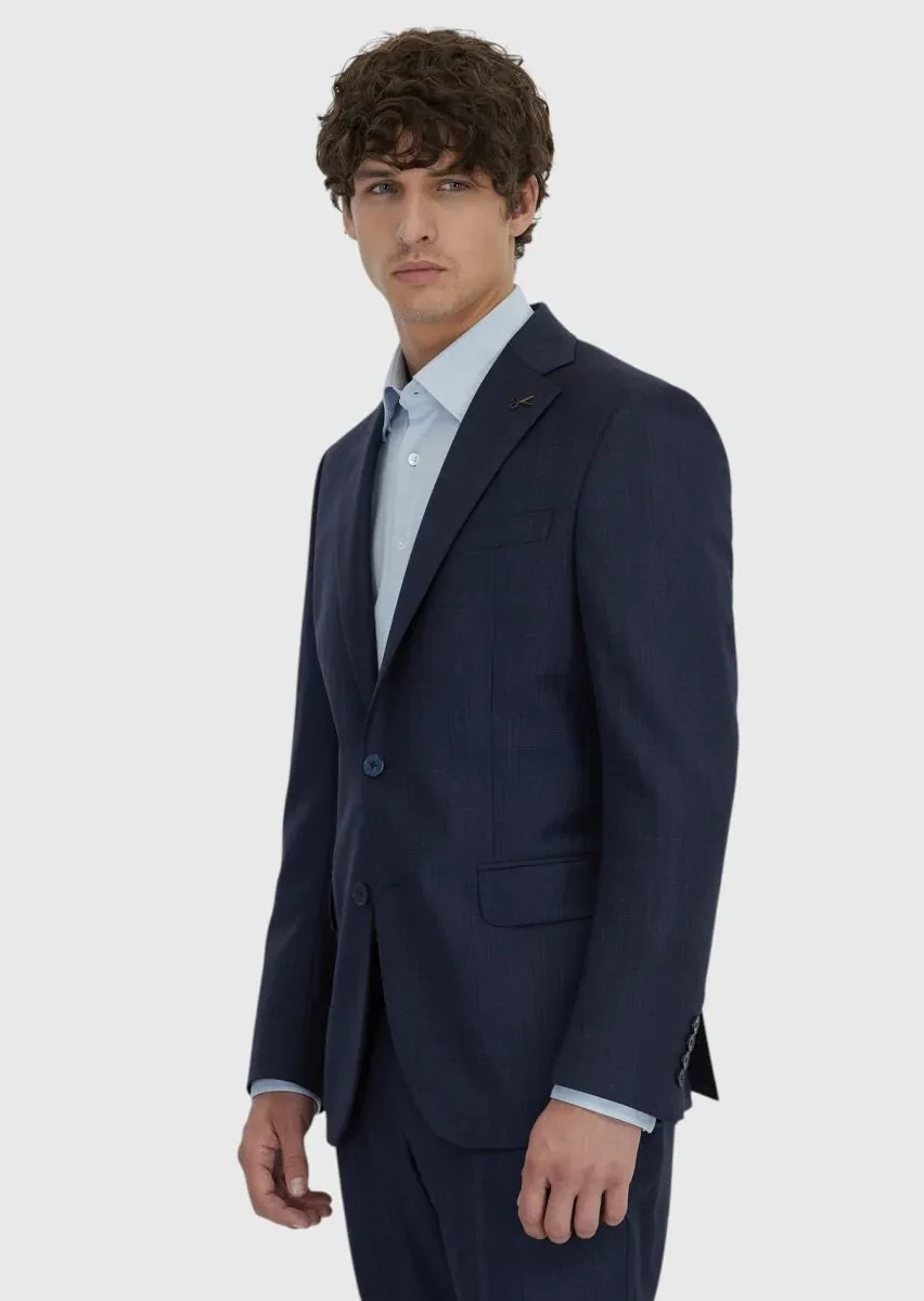 Lacivert Mikro Modern Fit %100 Yün Takım Elbise - 3