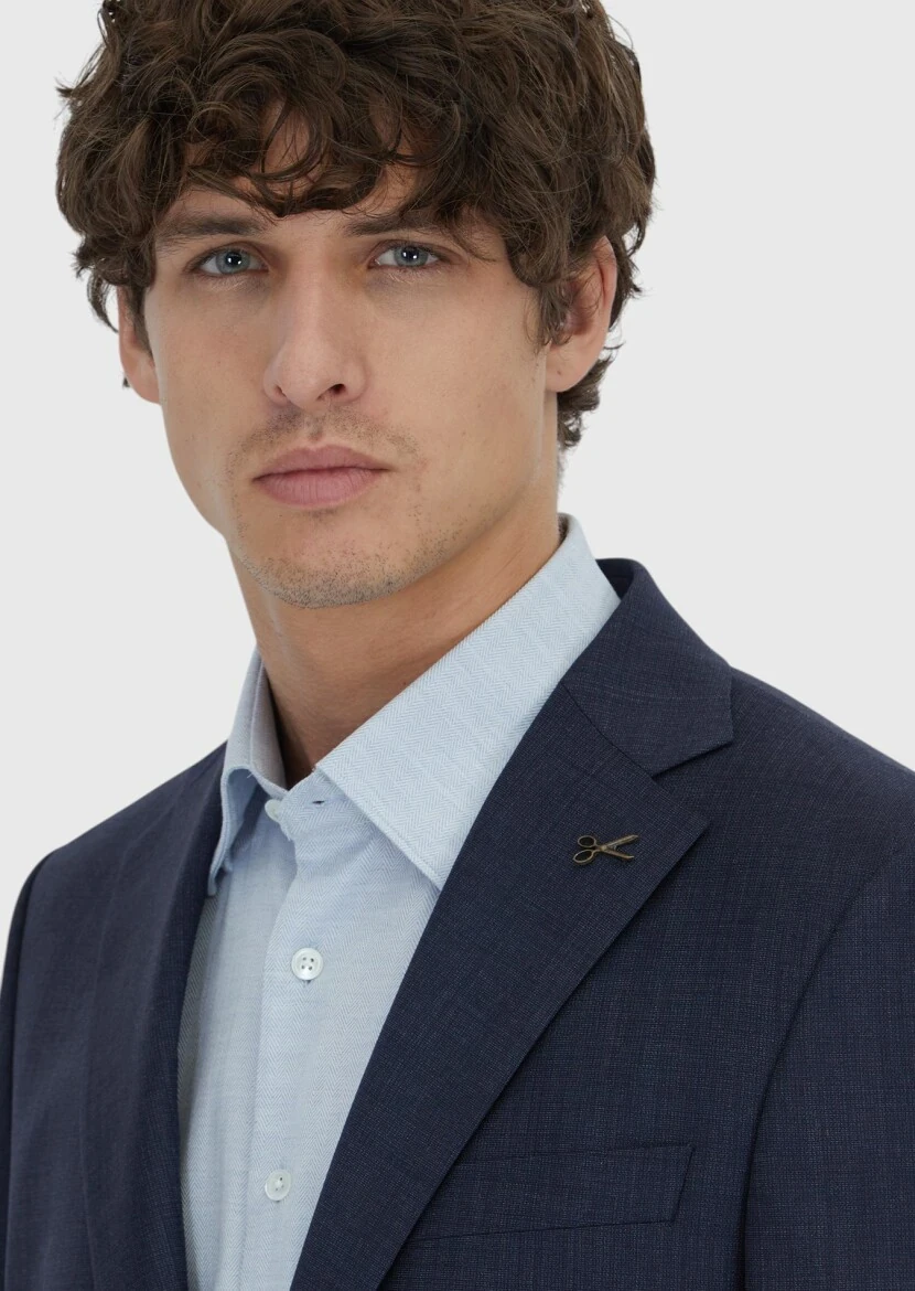 Lacivert Mikro Modern Fit %100 Yün Takım Elbise - 4