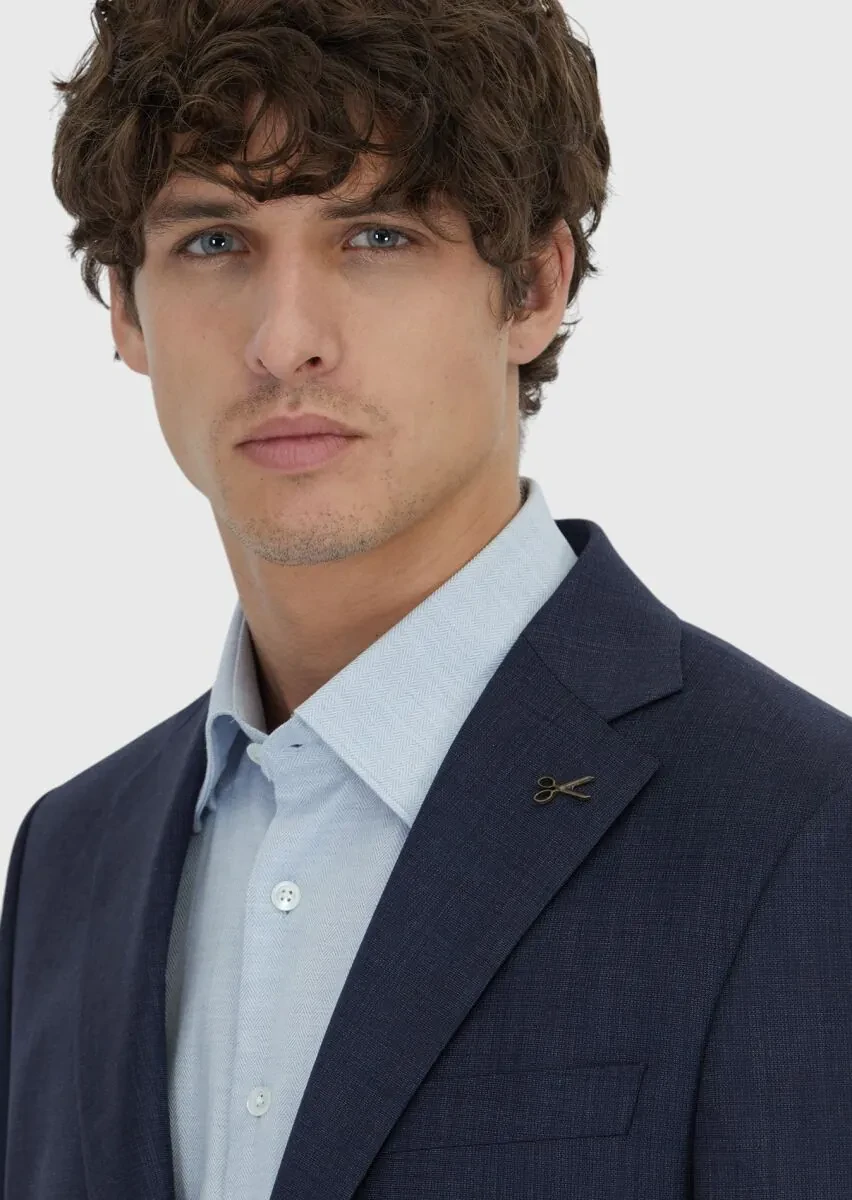 Lacivert Mikro Modern Fit %100 Yün Takım Elbise - 4