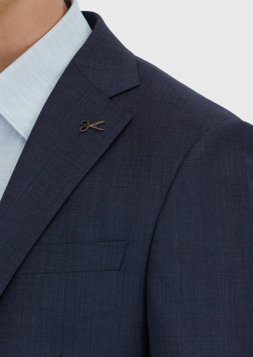 Lacivert Mikro Modern Fit %100 Yün Takım Elbise - 5