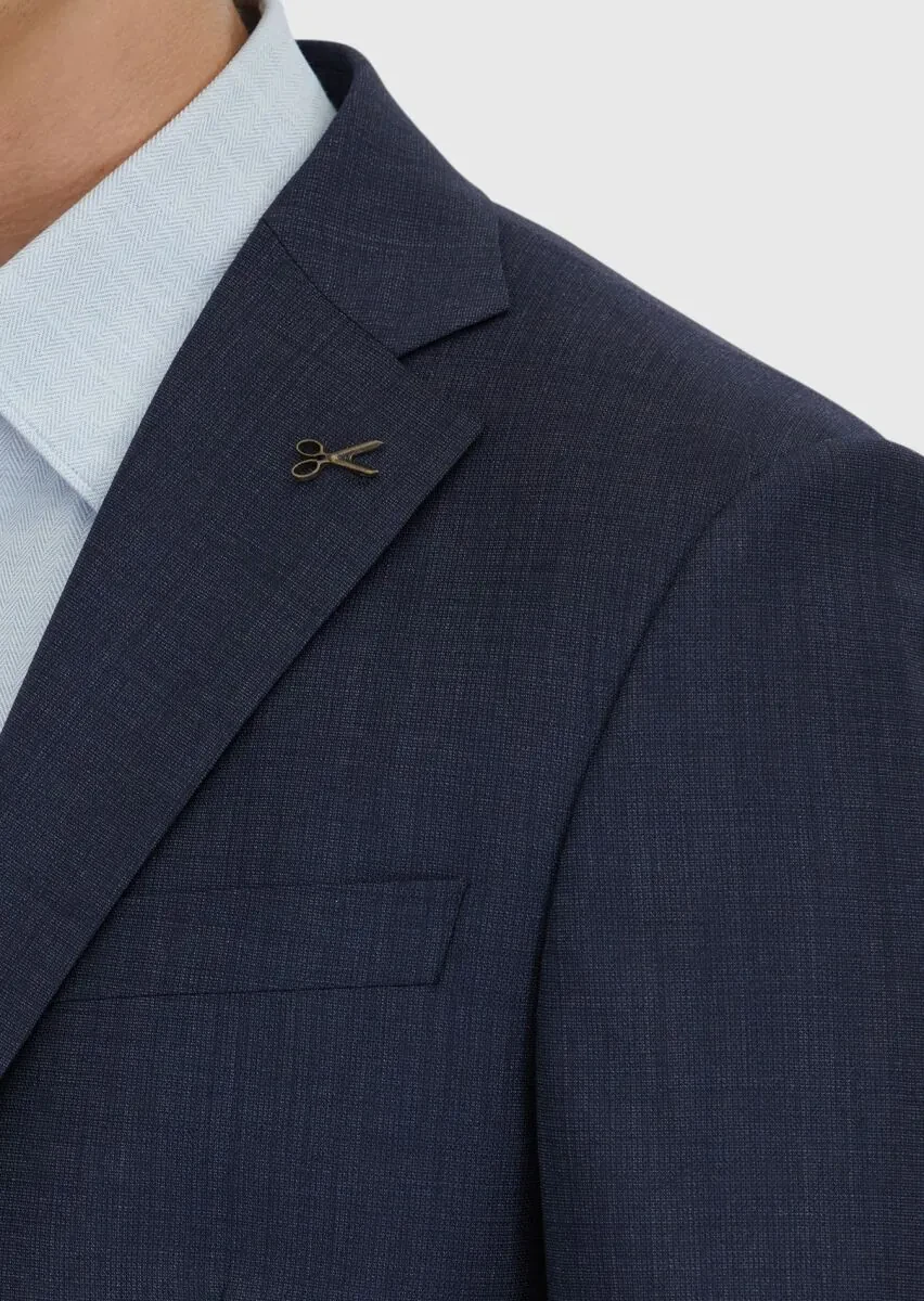 Lacivert Mikro Modern Fit %100 Yün Takım Elbise - 5