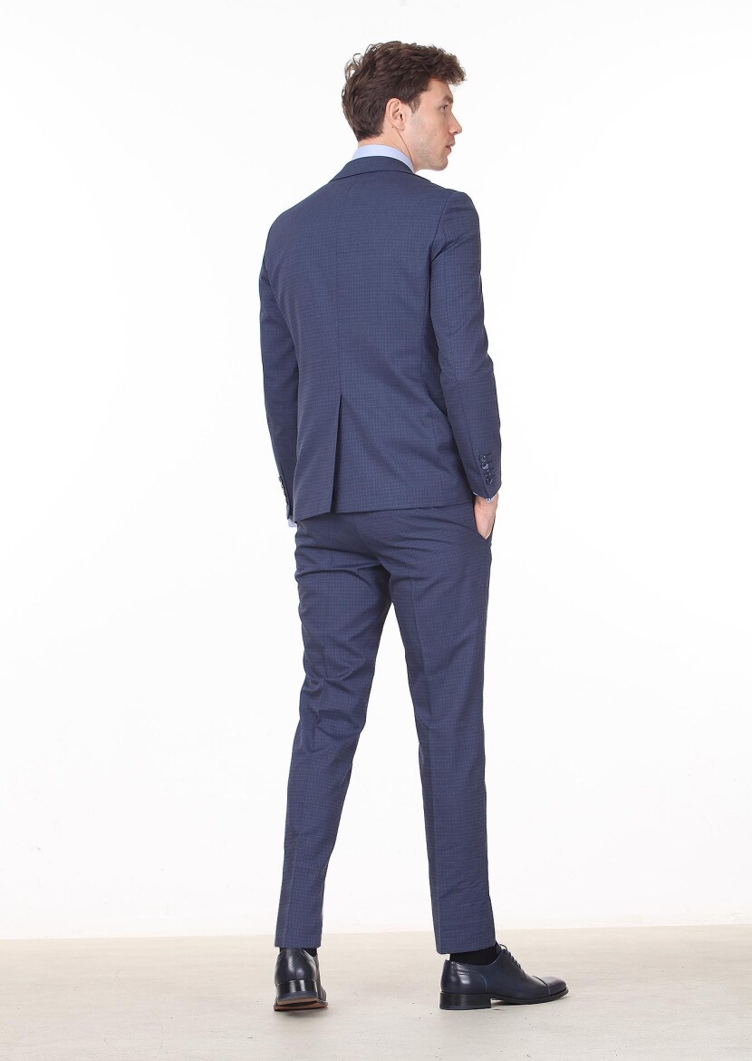 Lacivert Mikro Modern Fit Yün Karışımlı Takım Elbise - 4