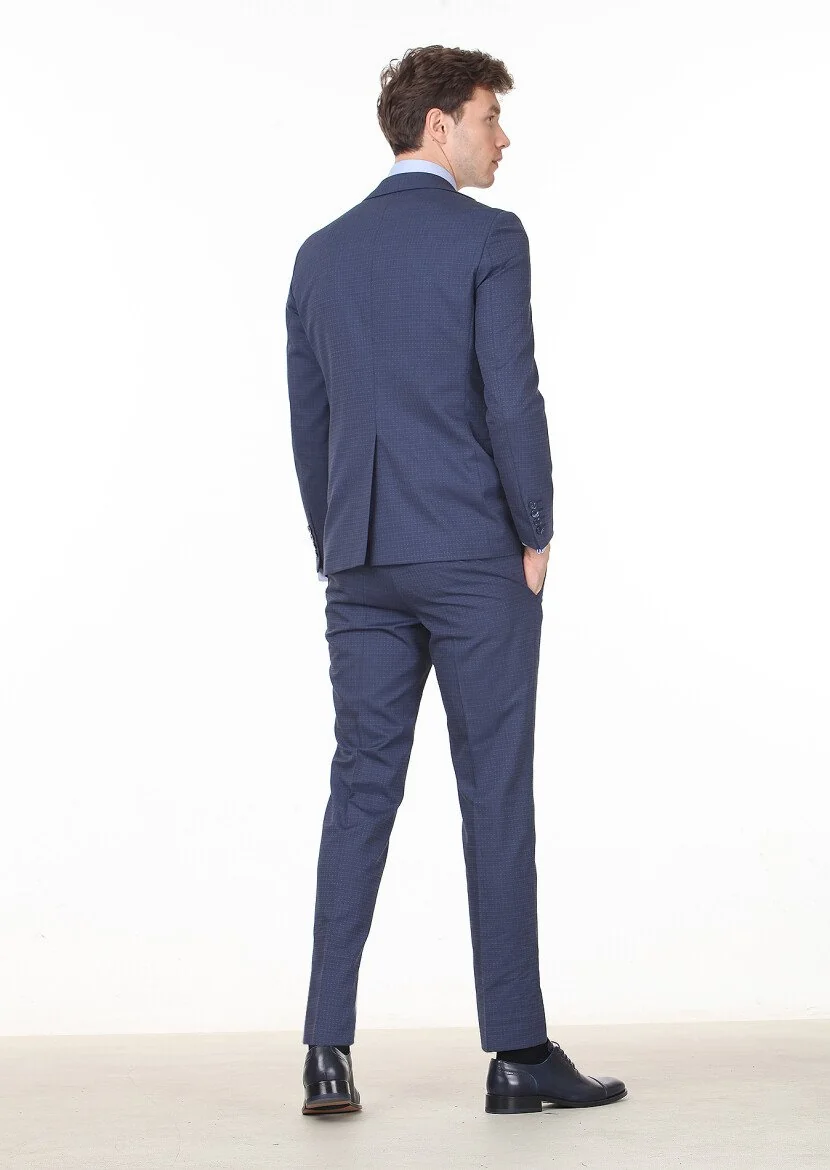 Lacivert Mikro Modern Fit Yün Karışımlı Takım Elbise - 4