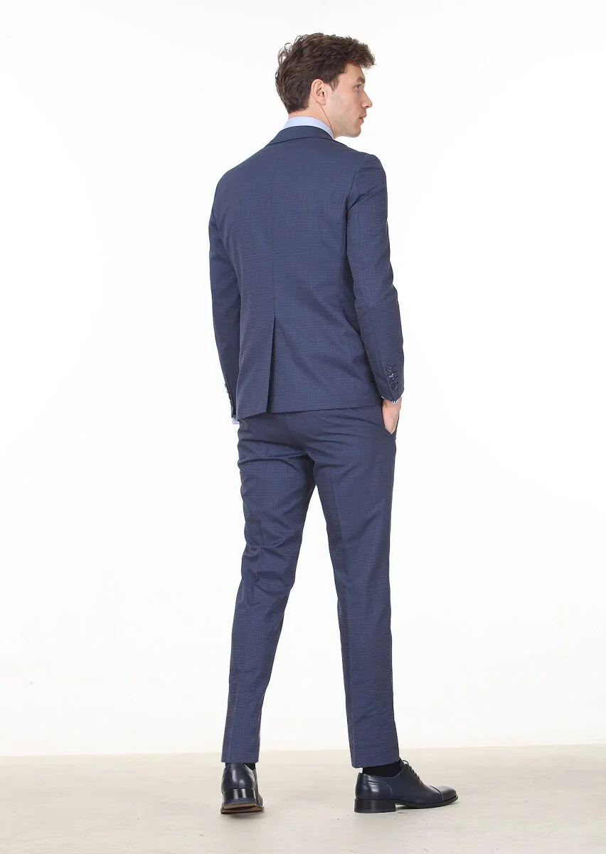 Lacivert Mikro Modern Fit Yün Karışımlı Takım Elbise - 4
