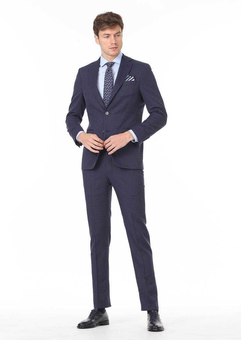 Lacivert Mikro Modern Fit Yün Karışımlı Takım Elbise - 3