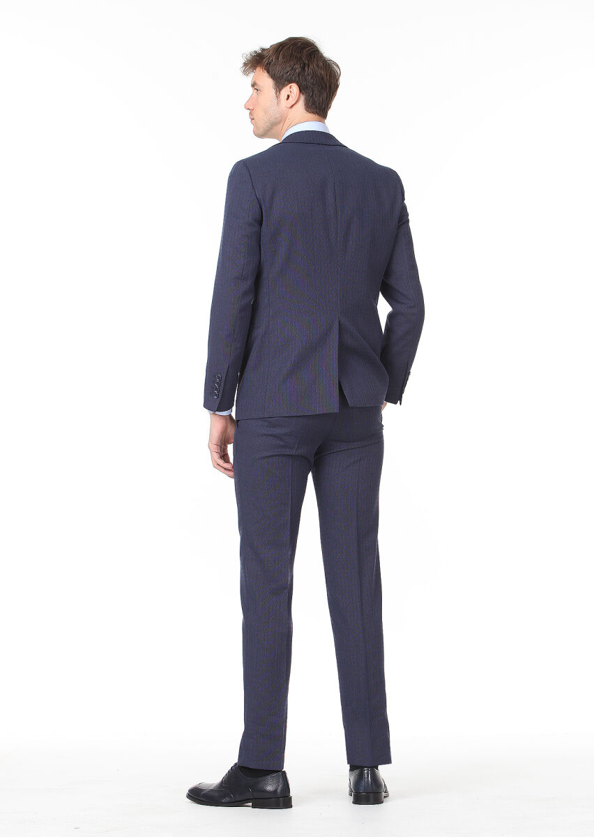 Lacivert Mikro Modern Fit Yün Karışımlı Takım Elbise - 4