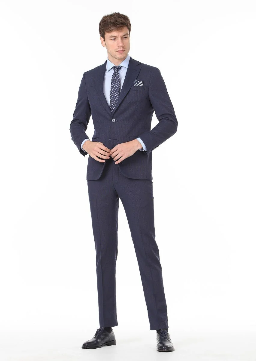 Lacivert Mikro Modern Fit Yün Karışımlı Takım Elbise - 3