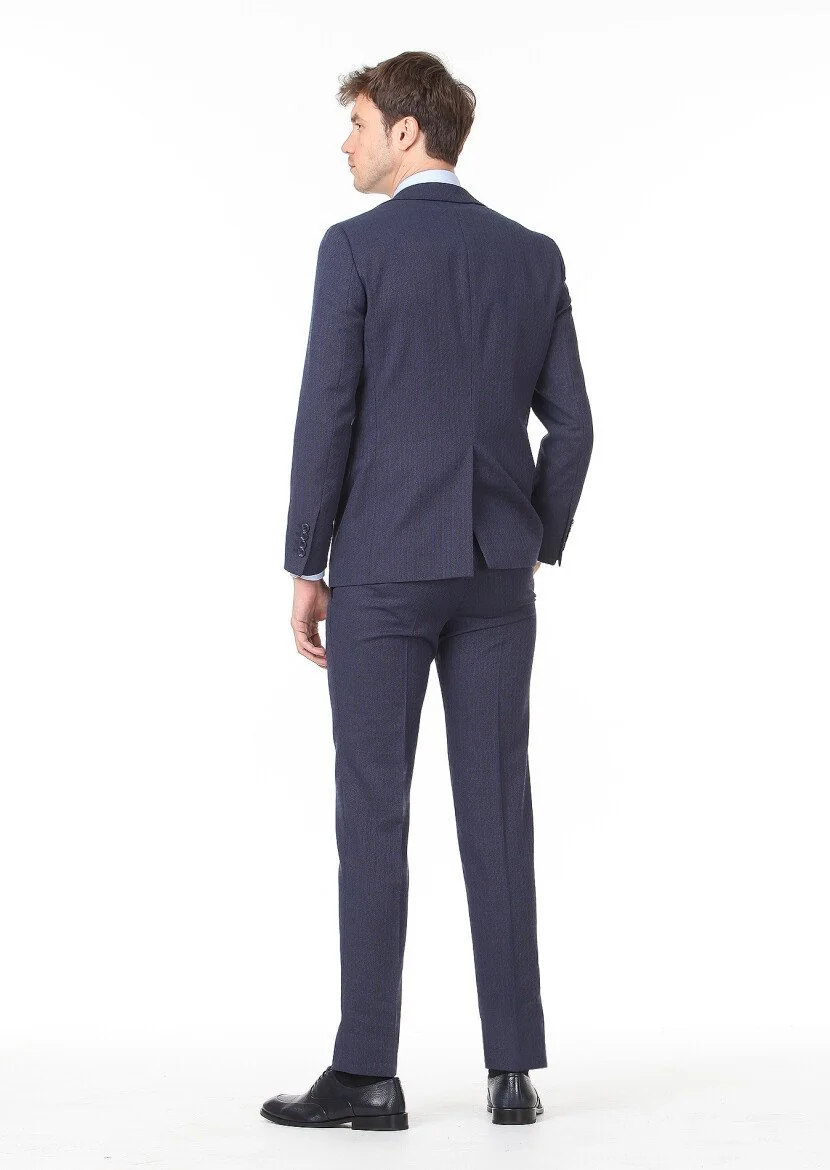 Lacivert Mikro Modern Fit Yün Karışımlı Takım Elbise - 4