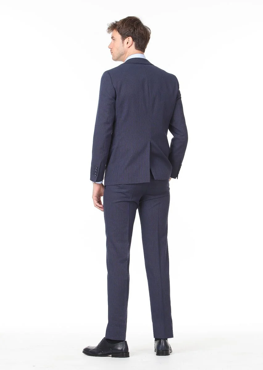 Lacivert Mikro Modern Fit Yün Karışımlı Takım Elbise - 4