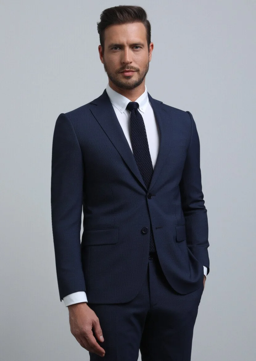 Lacivert Mikro Modern Fit Yün Karışımlı Takım Elbise - 1