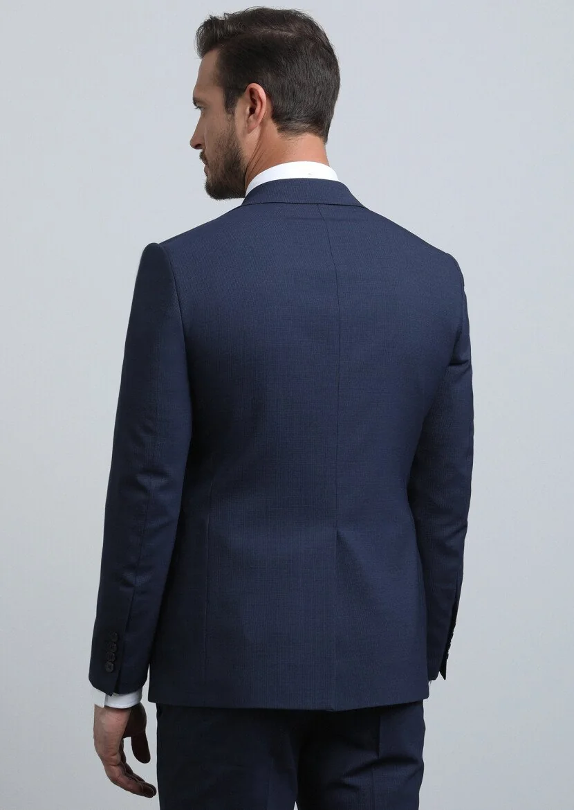 Lacivert Mikro Modern Fit Yün Karışımlı Takım Elbise - 5