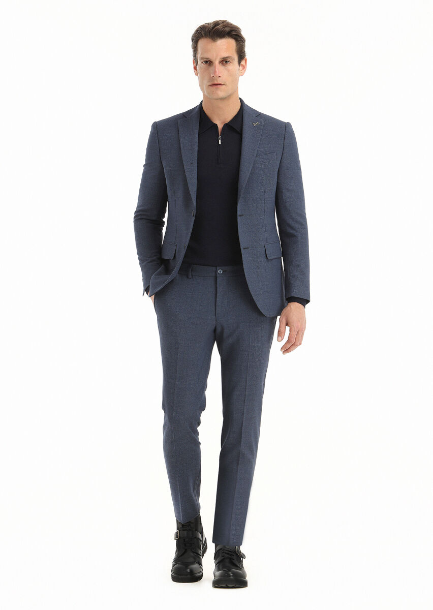 Lacivert Mikro Modern Fit Yün Karışımlı Takım Elbise - 1