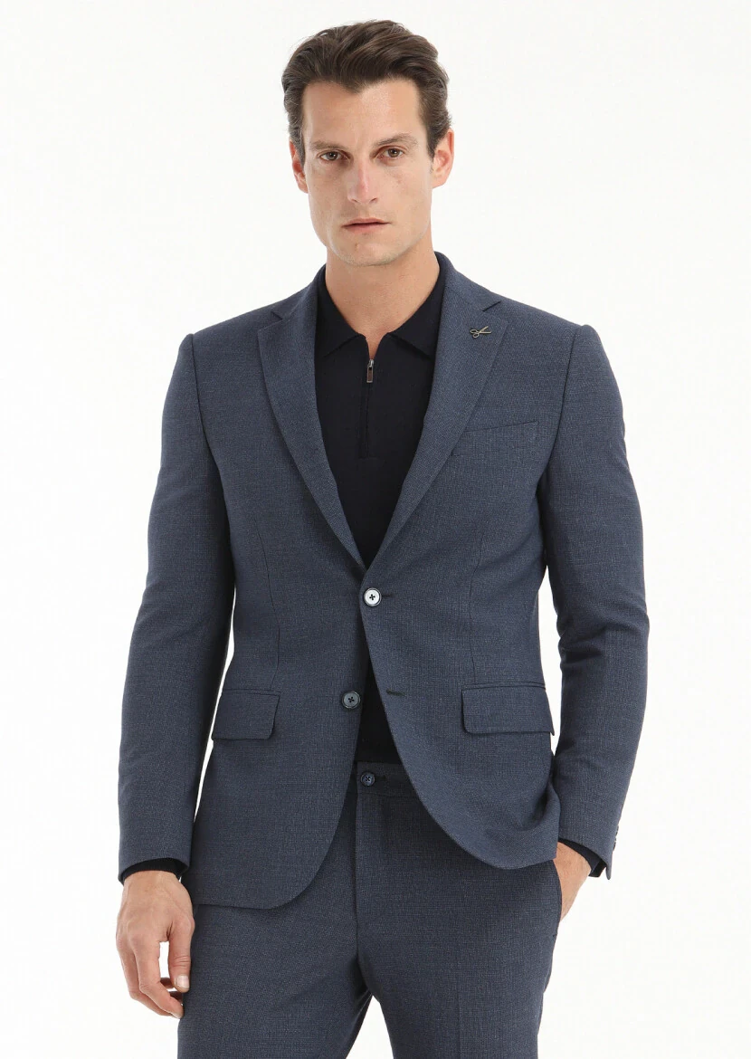 Lacivert Mikro Modern Fit Yün Karışımlı Takım Elbise - 5