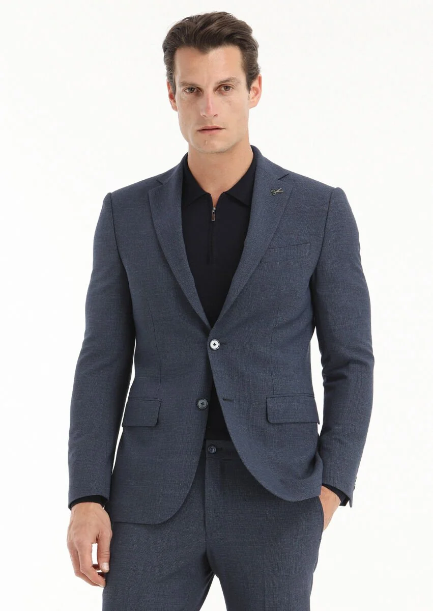 Lacivert Mikro Modern Fit Yün Karışımlı Takım Elbise - 5