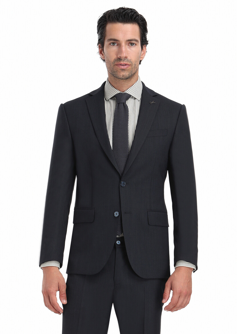 Lacivert Mikro Modern Fit Yün Karışımlı Takım Elbise - 3