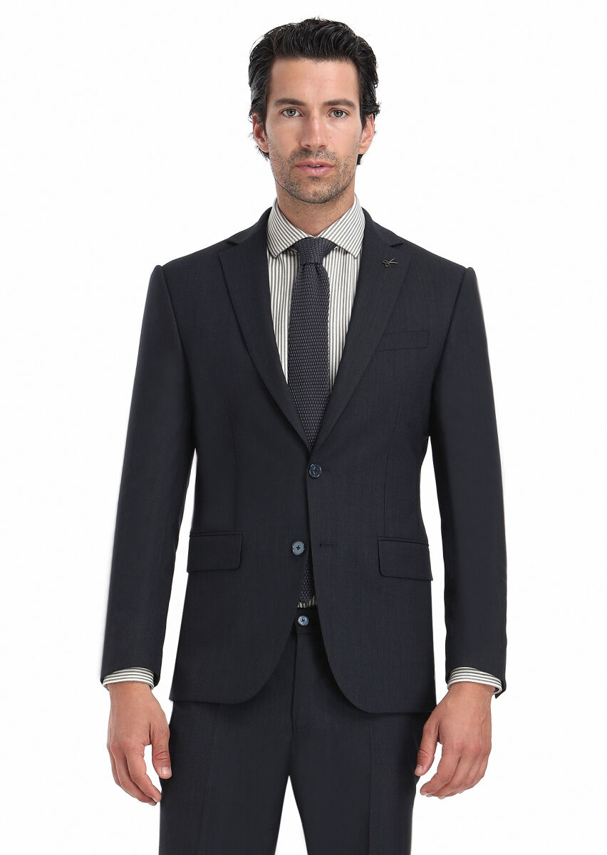 Lacivert Mikro Modern Fit Yün Karışımlı Takım Elbise - 3