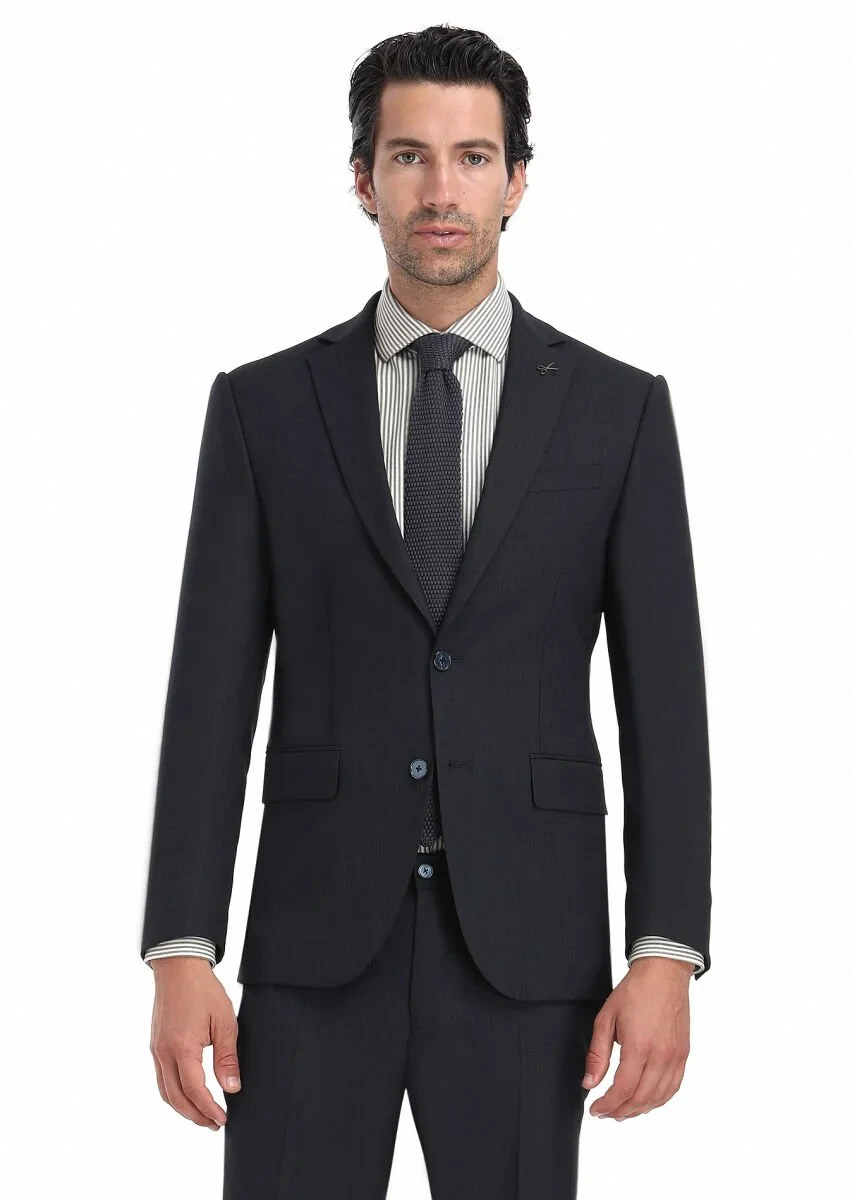 Lacivert Mikro Modern Fit Yün Karışımlı Takım Elbise - 3