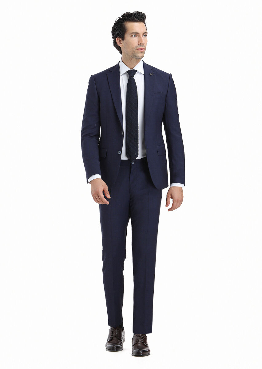 Lacivert Mikro Modern Fit Yün Karışımlı Takım Elbise - 1