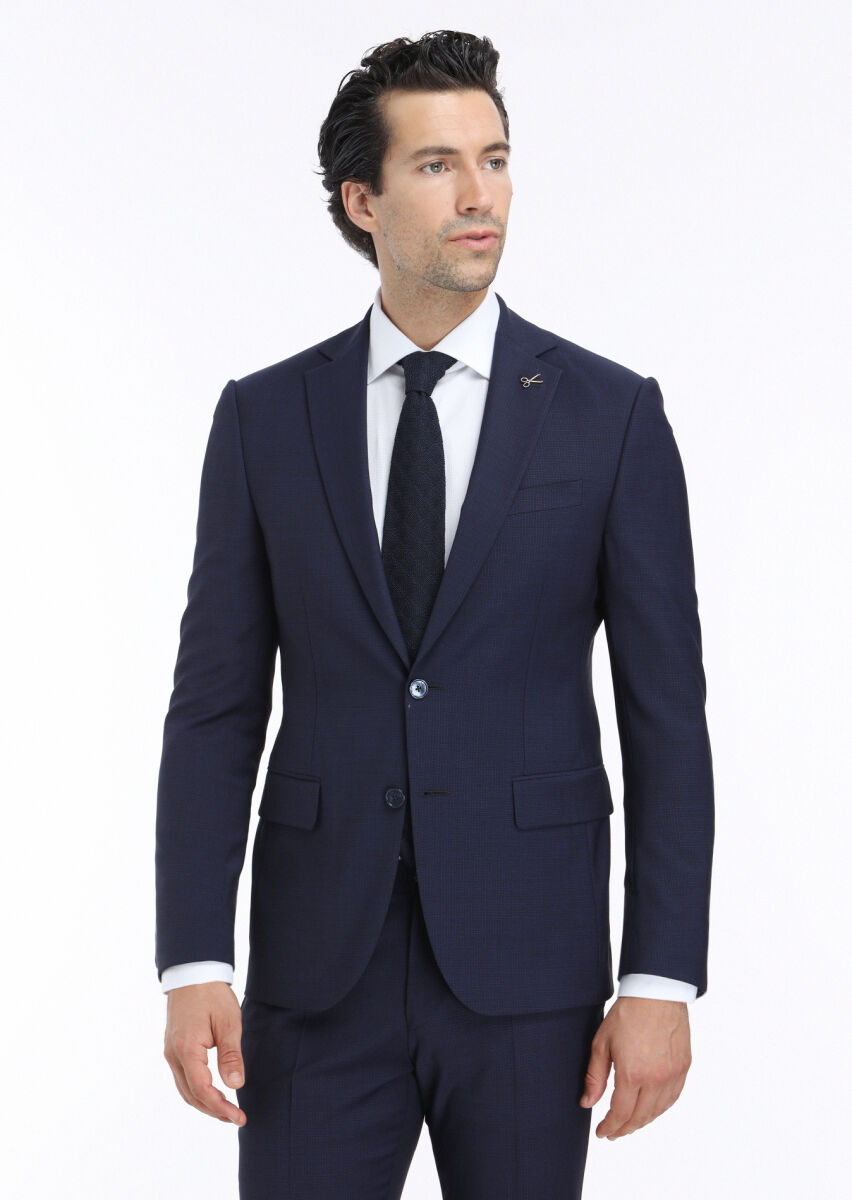 Lacivert Mikro Modern Fit Yün Karışımlı Takım Elbise - 2