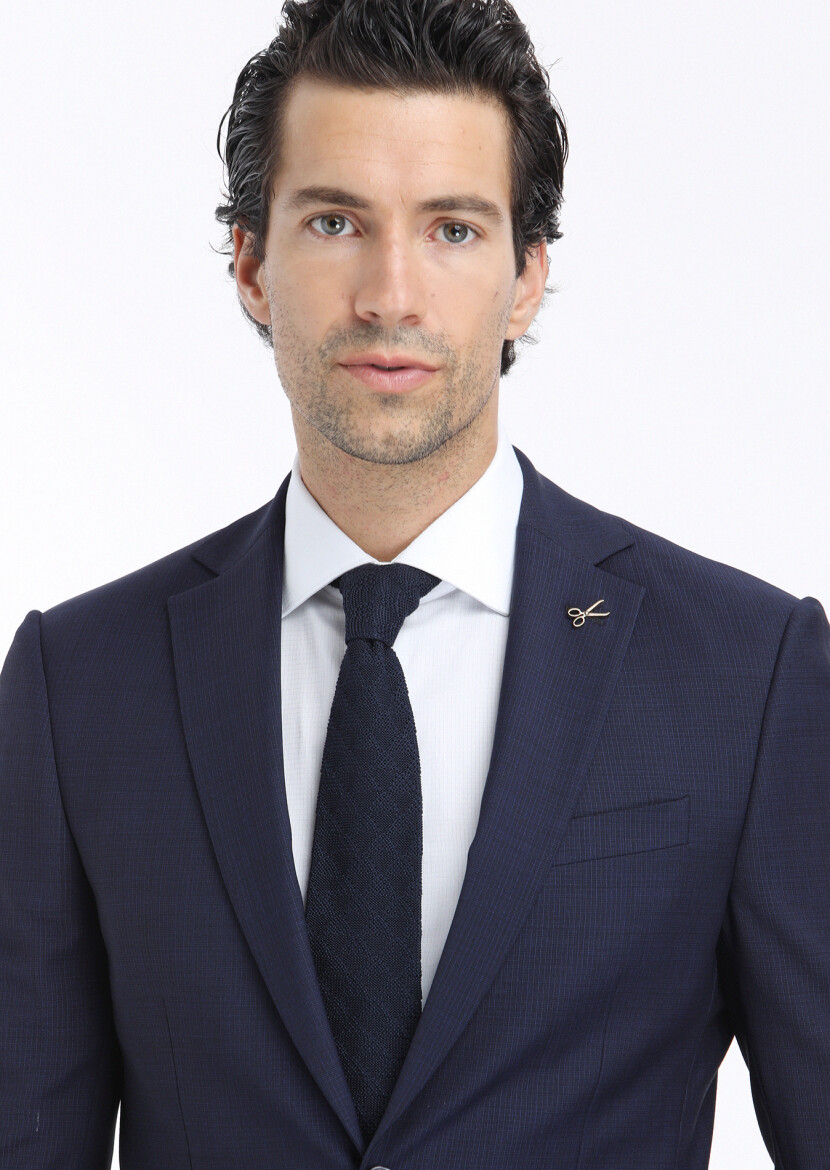 Lacivert Mikro Modern Fit Yün Karışımlı Takım Elbise - 3