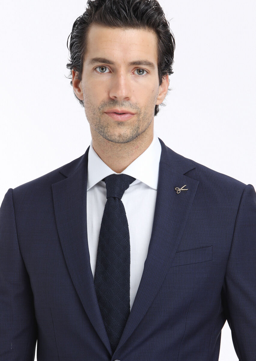 Lacivert Mikro Modern Fit Yün Karışımlı Takım Elbise - 3