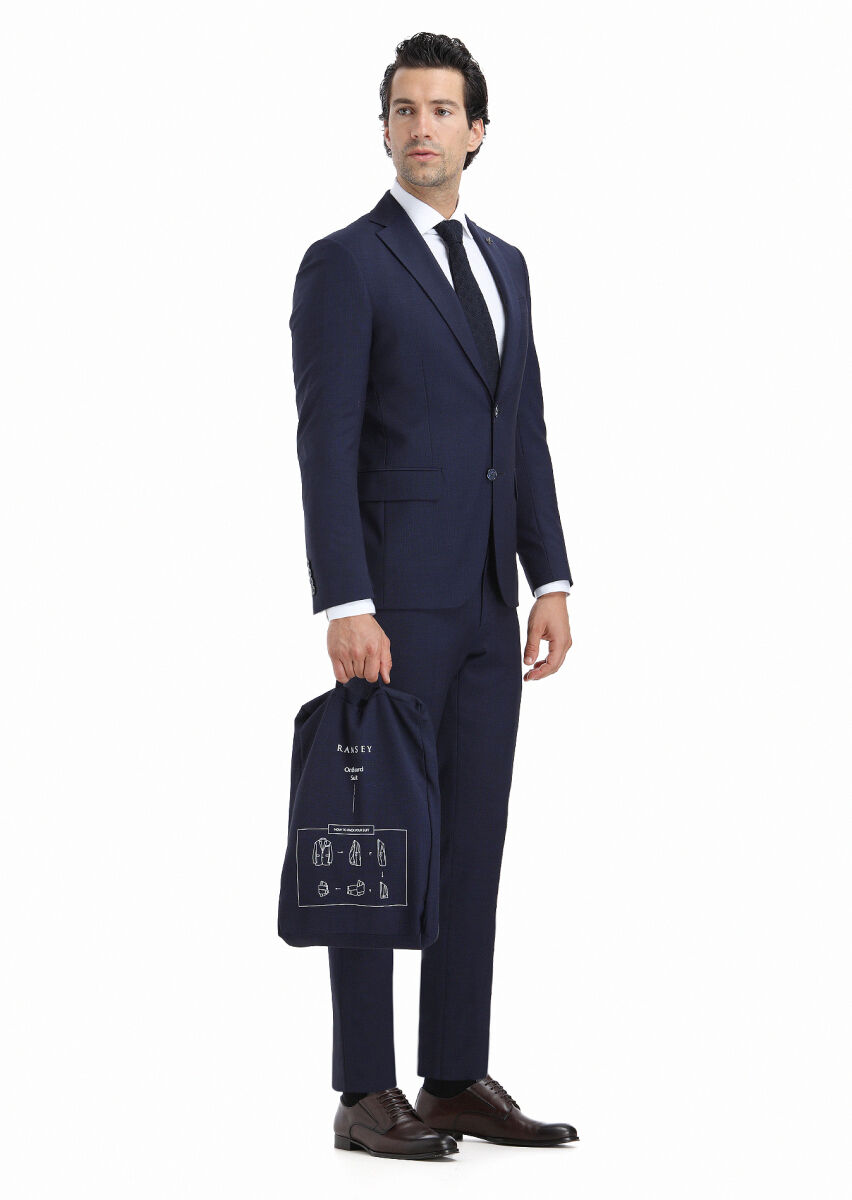 Lacivert Mikro Modern Fit Yün Karışımlı Takım Elbise - 4