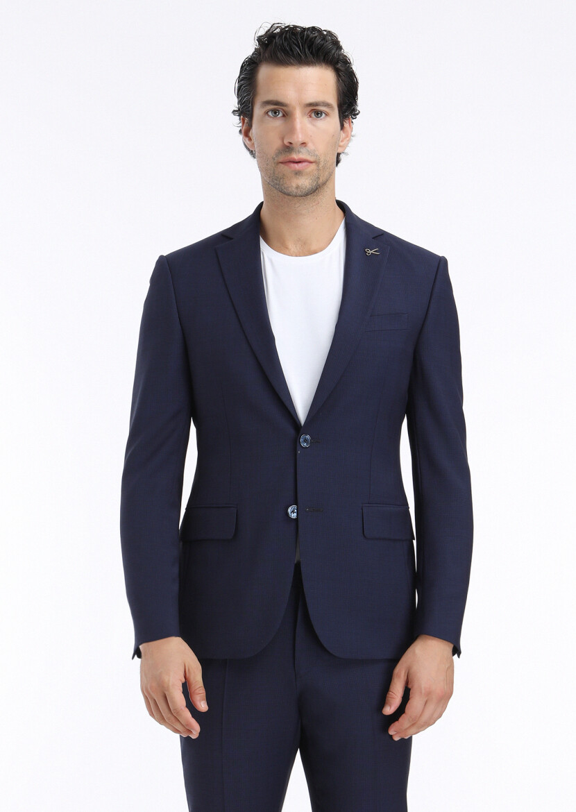 Lacivert Mikro Modern Fit Yün Karışımlı Takım Elbise - 5