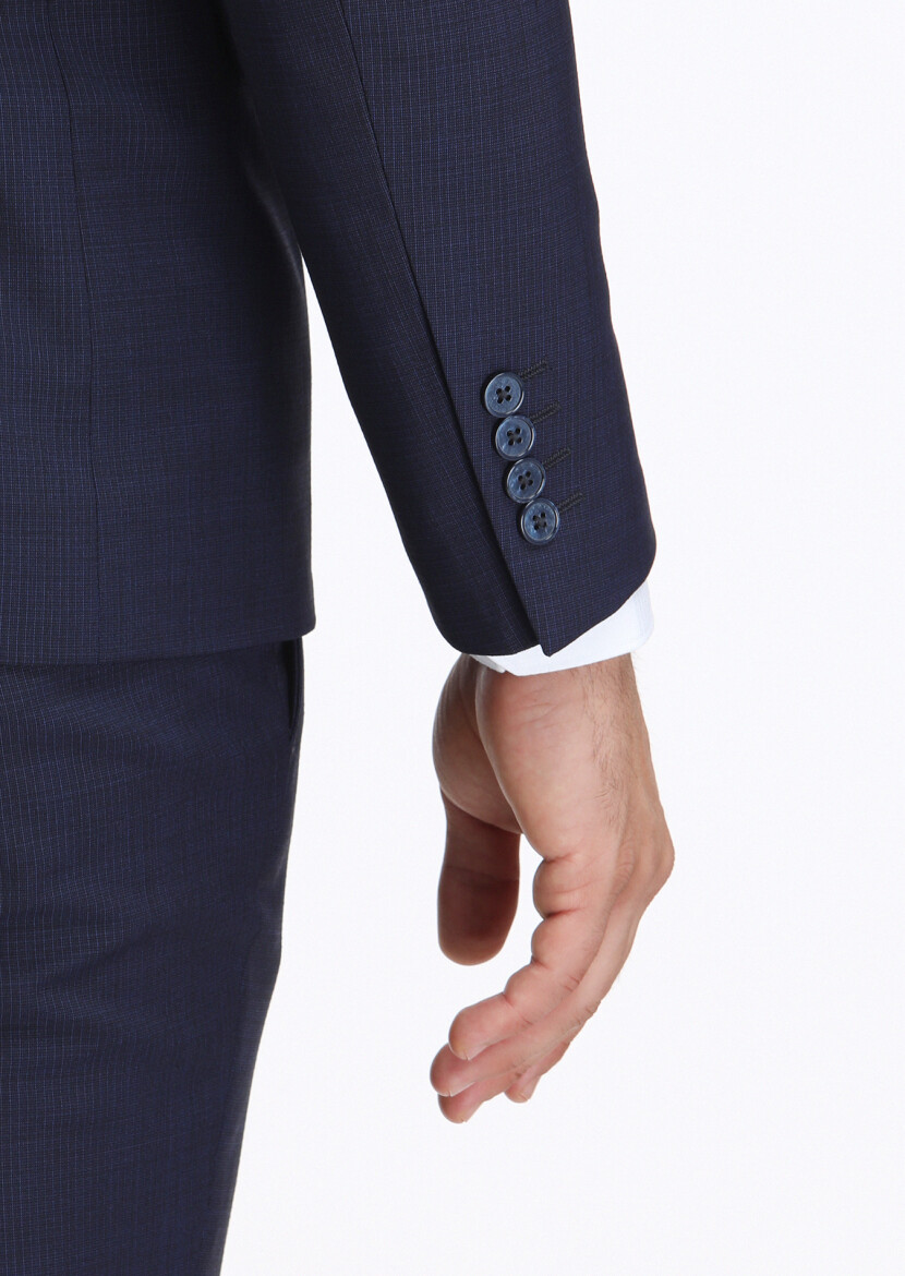 Lacivert Mikro Modern Fit Yün Karışımlı Takım Elbise - 7