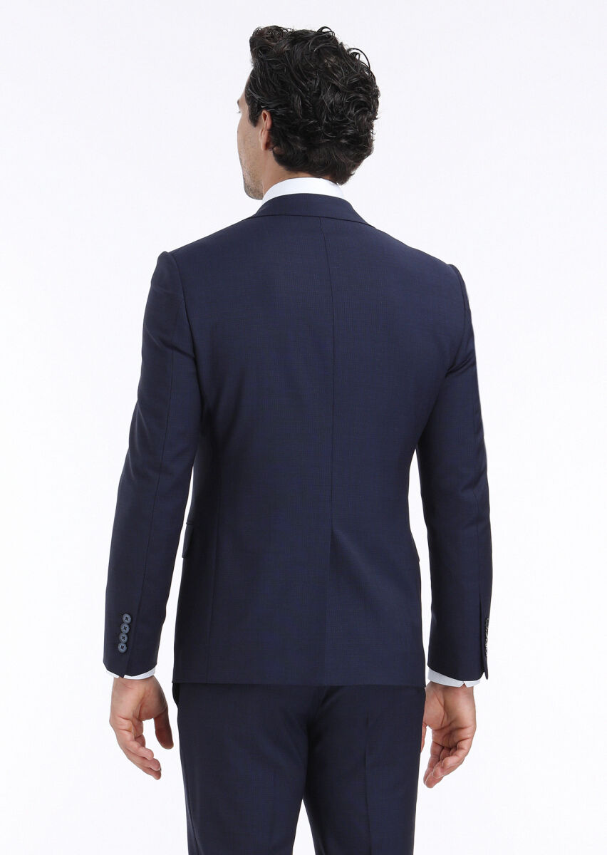 Lacivert Mikro Modern Fit Yün Karışımlı Takım Elbise - 8