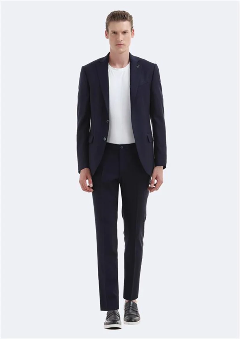 Lacivert Mikro Modern Fit Yün Karışımlı Takım Elbise - 1