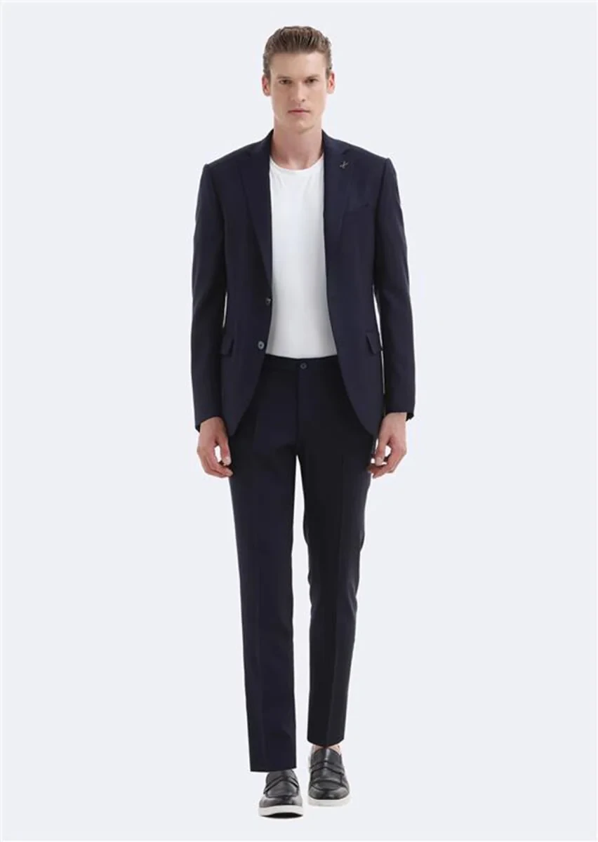 Lacivert Mikro Modern Fit Yün Karışımlı Takım Elbise - 1