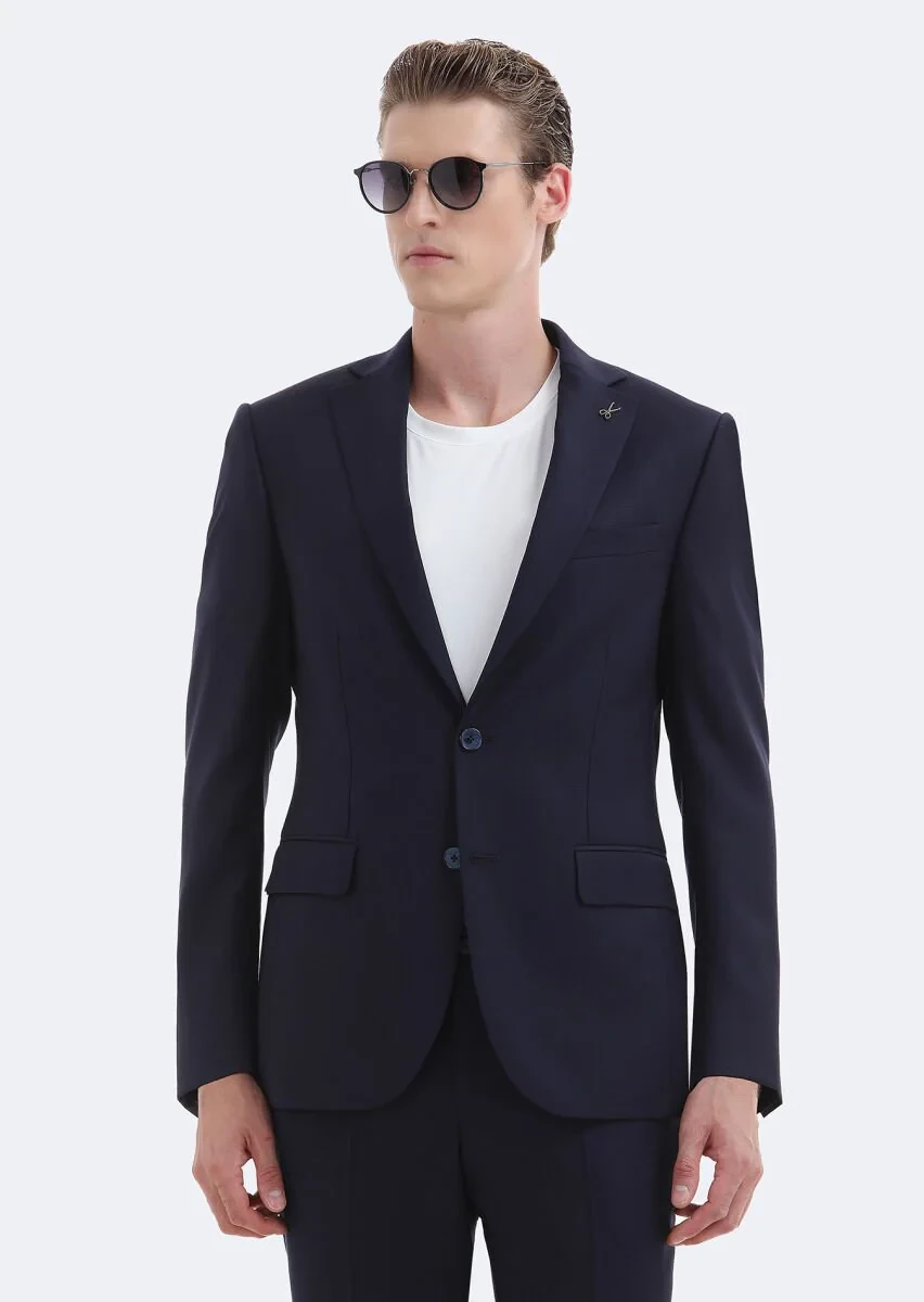 Lacivert Mikro Modern Fit Yün Karışımlı Takım Elbise - 2