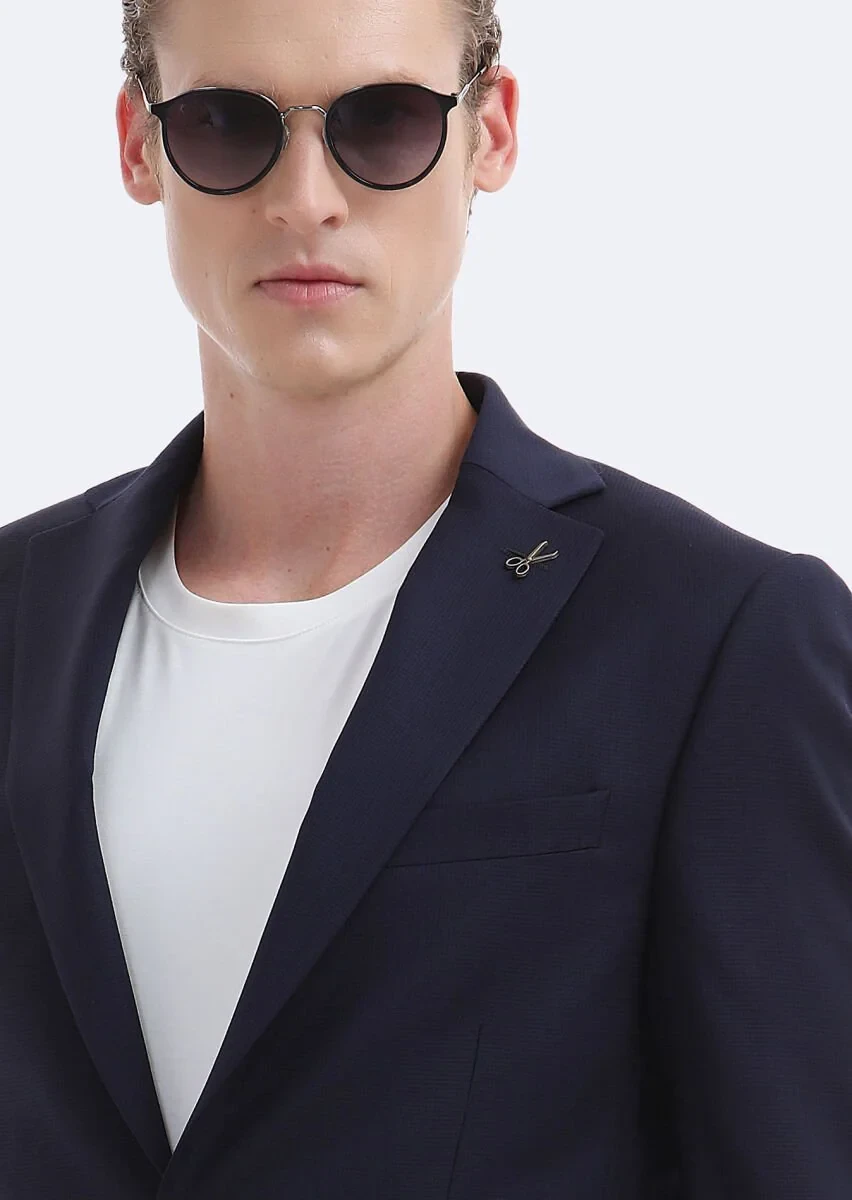 Lacivert Mikro Modern Fit Yün Karışımlı Takım Elbise - 3
