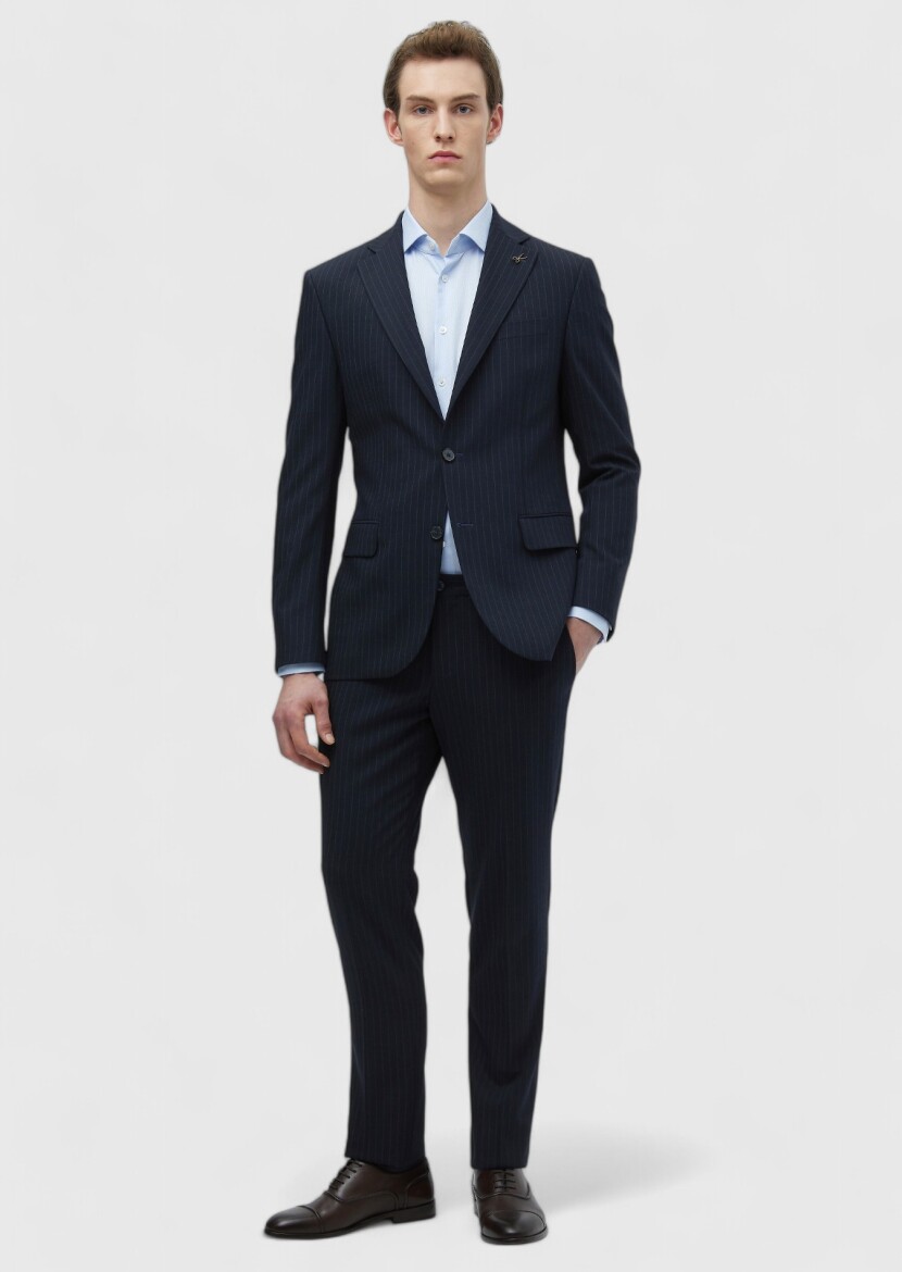 Lacivert Mikro Modern Fit Yün Karışımlı Takım Elbise - 2
