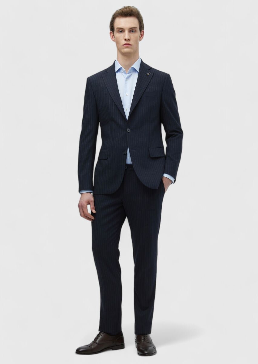 Lacivert Mikro Modern Fit Yün Karışımlı Takım Elbise - 2