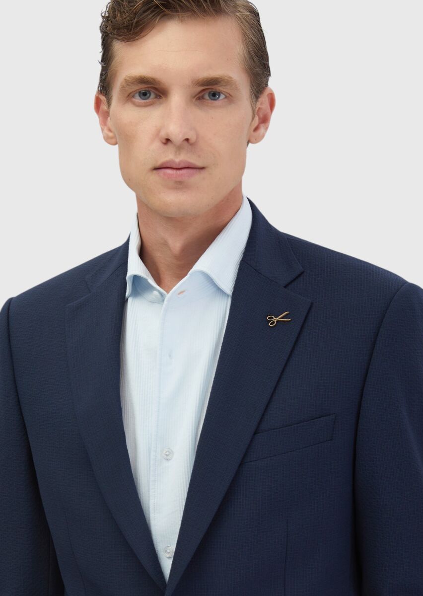 Lacivert Mikro Modern Fit Yün Karışımlı Takım Elbise - 4